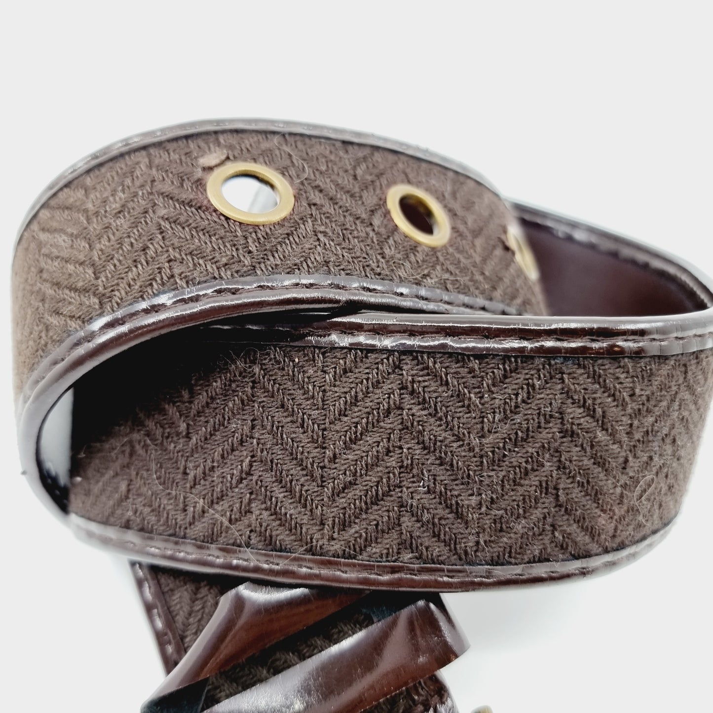 Ceinture marron en tissu et simili cuir (SIZE : 85 cm)