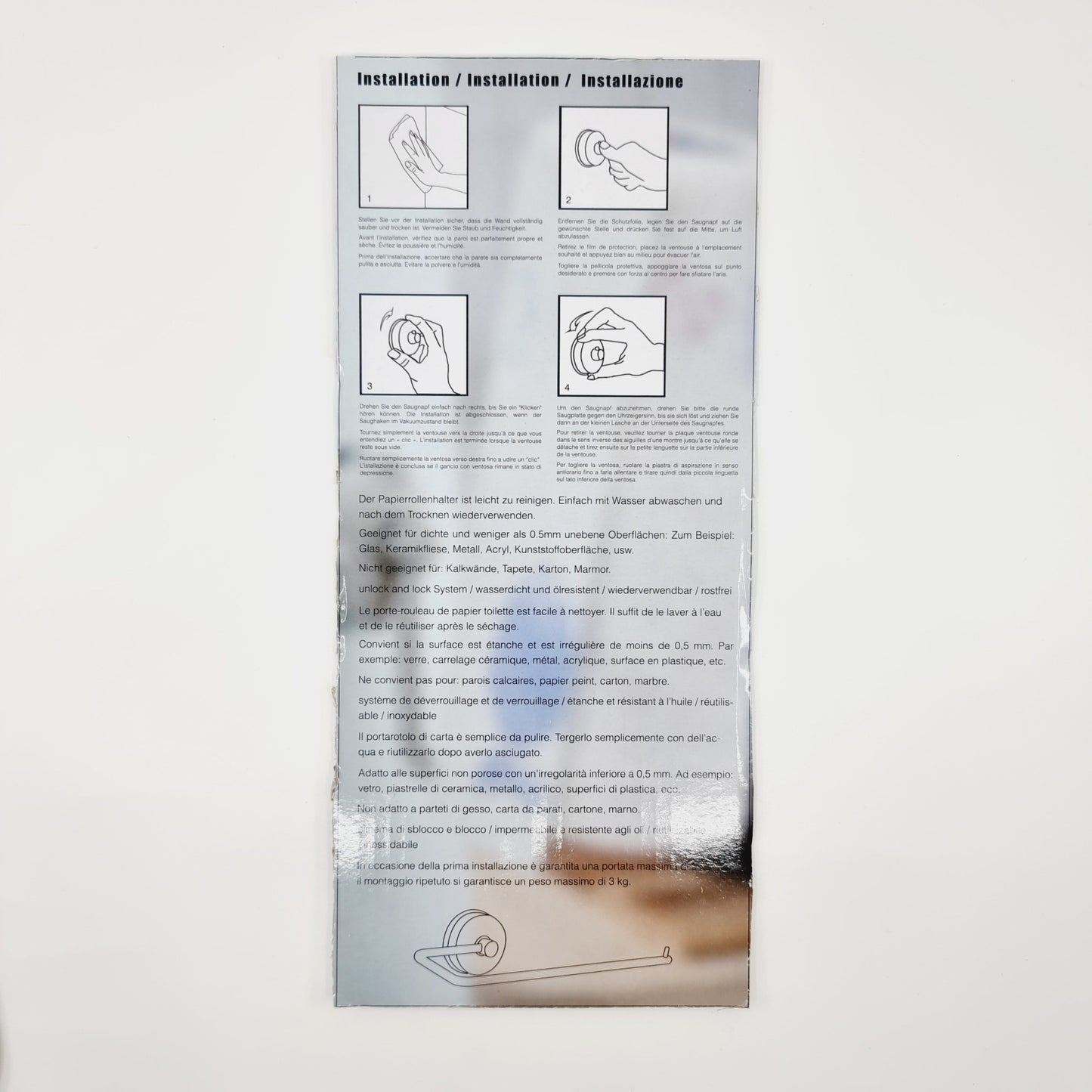 Porte-rouleau papier toilette avec système de ventouse