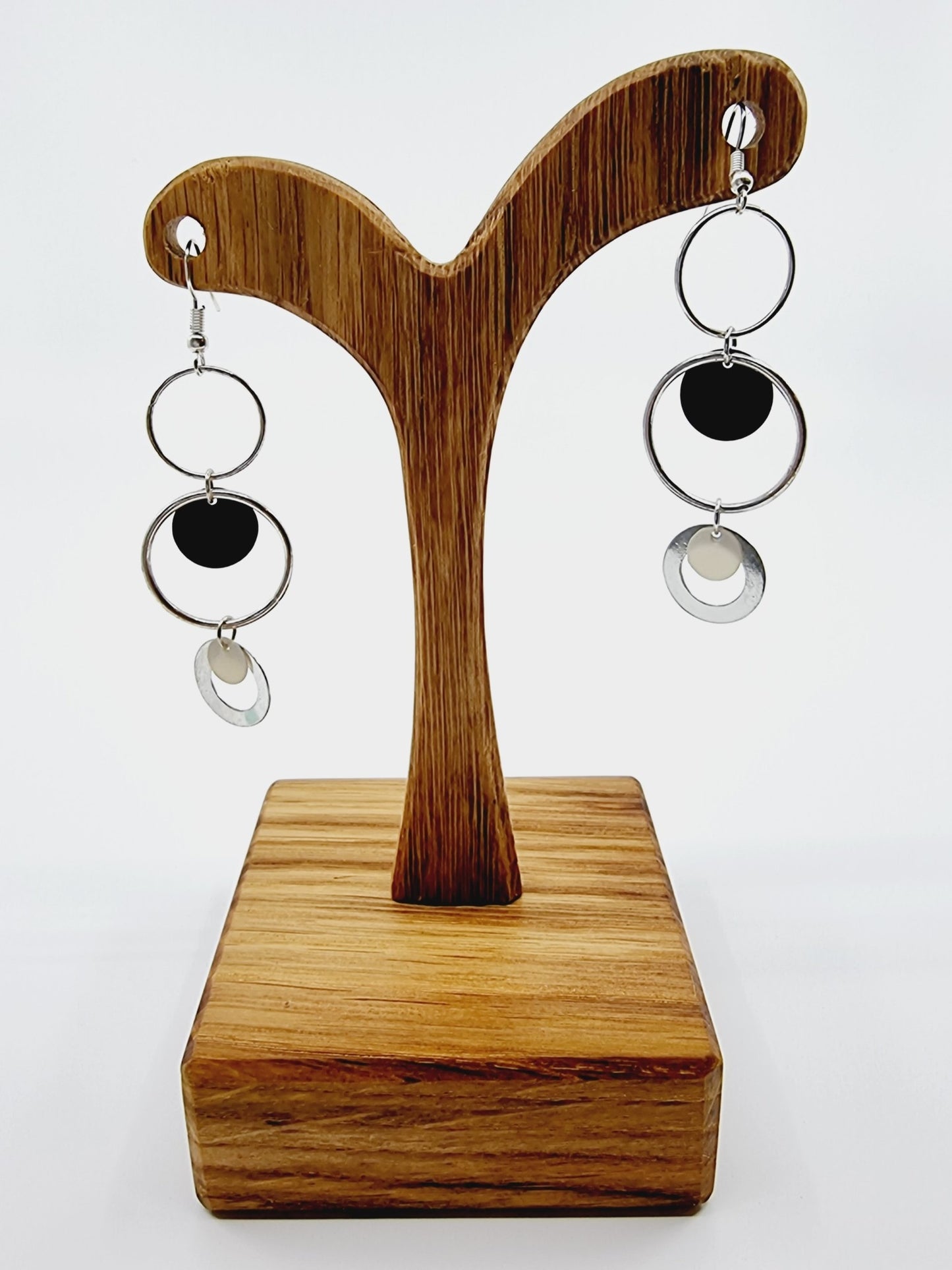 Boucles d'oreilles longues - argentées à anneaux