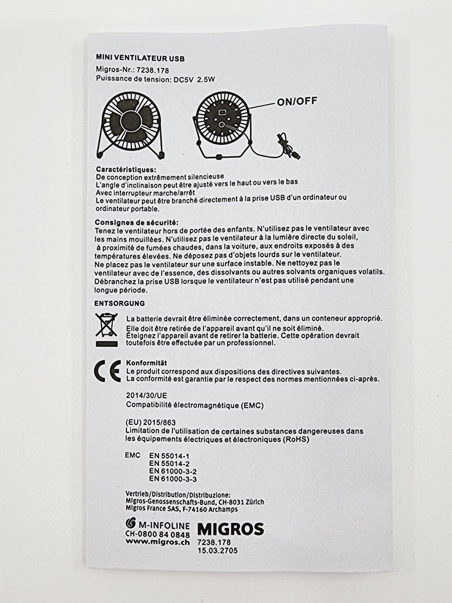 Ventilateur USB - Rose/Bleu