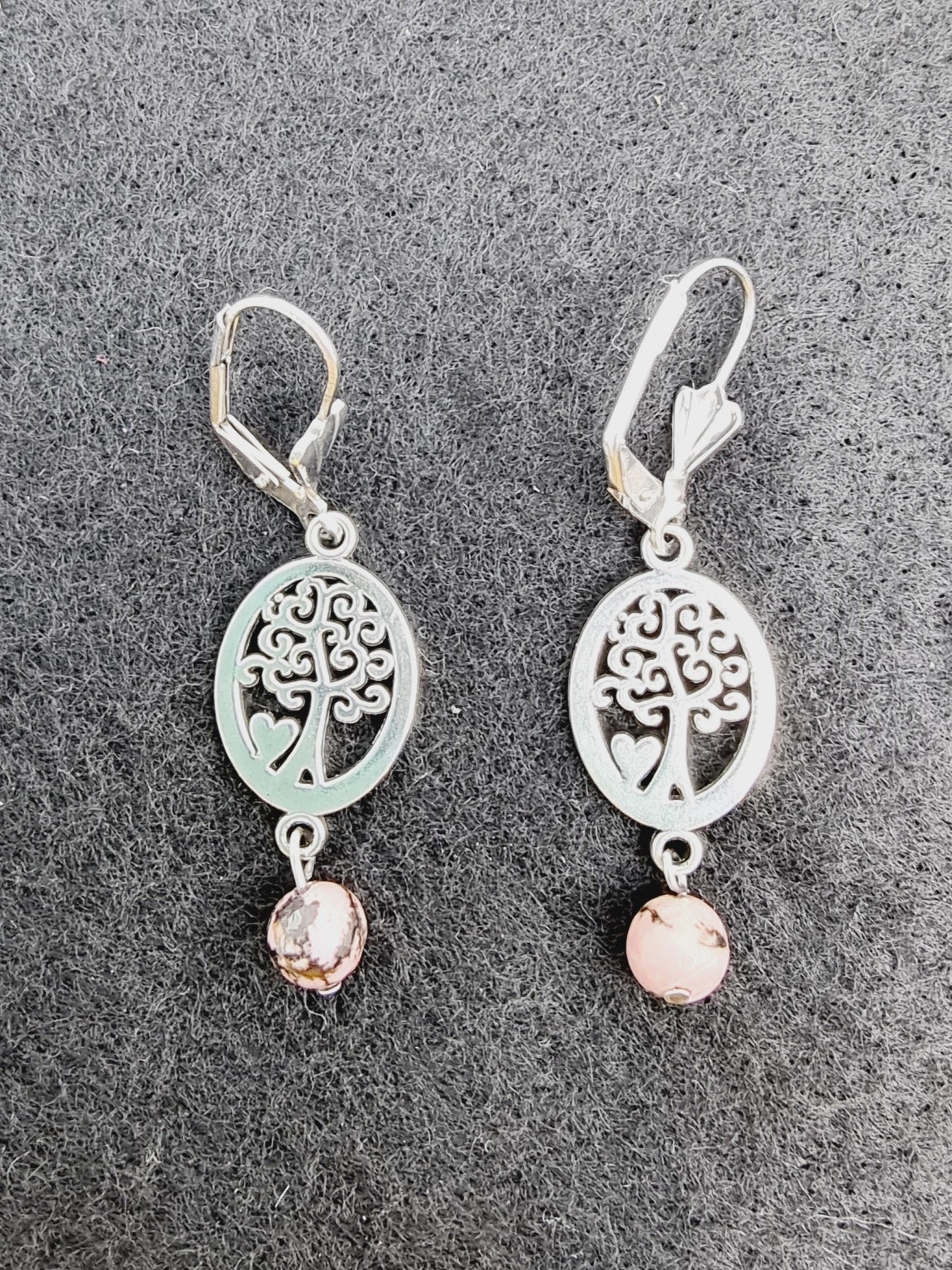 Boucles d'oreilles arbre de vie - Rhodonite