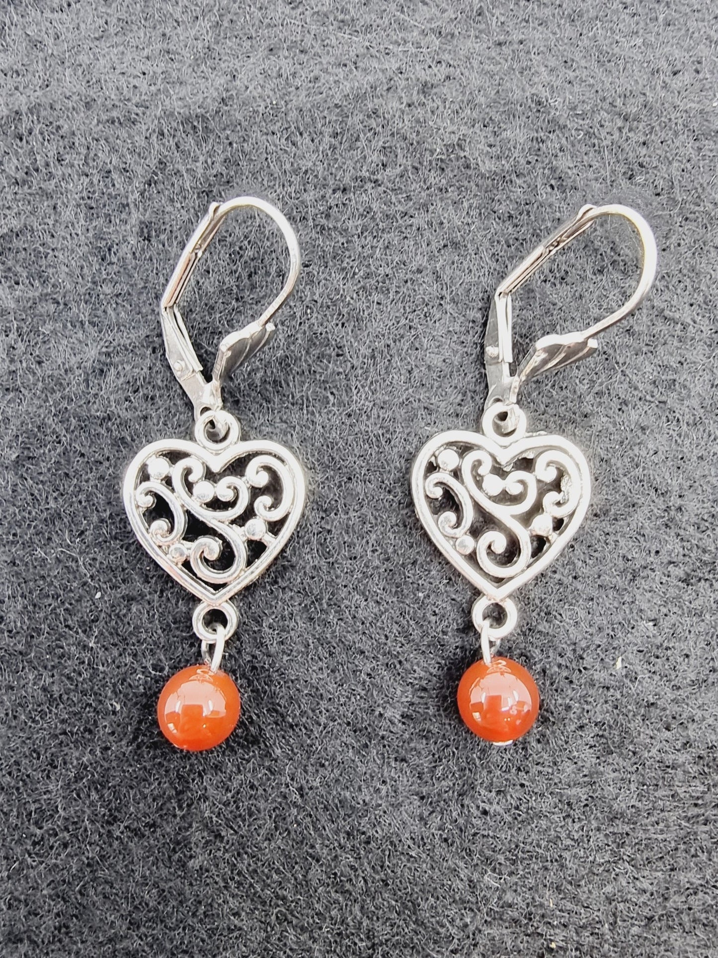 Boucles d'oreilles coeur - Agate rouge