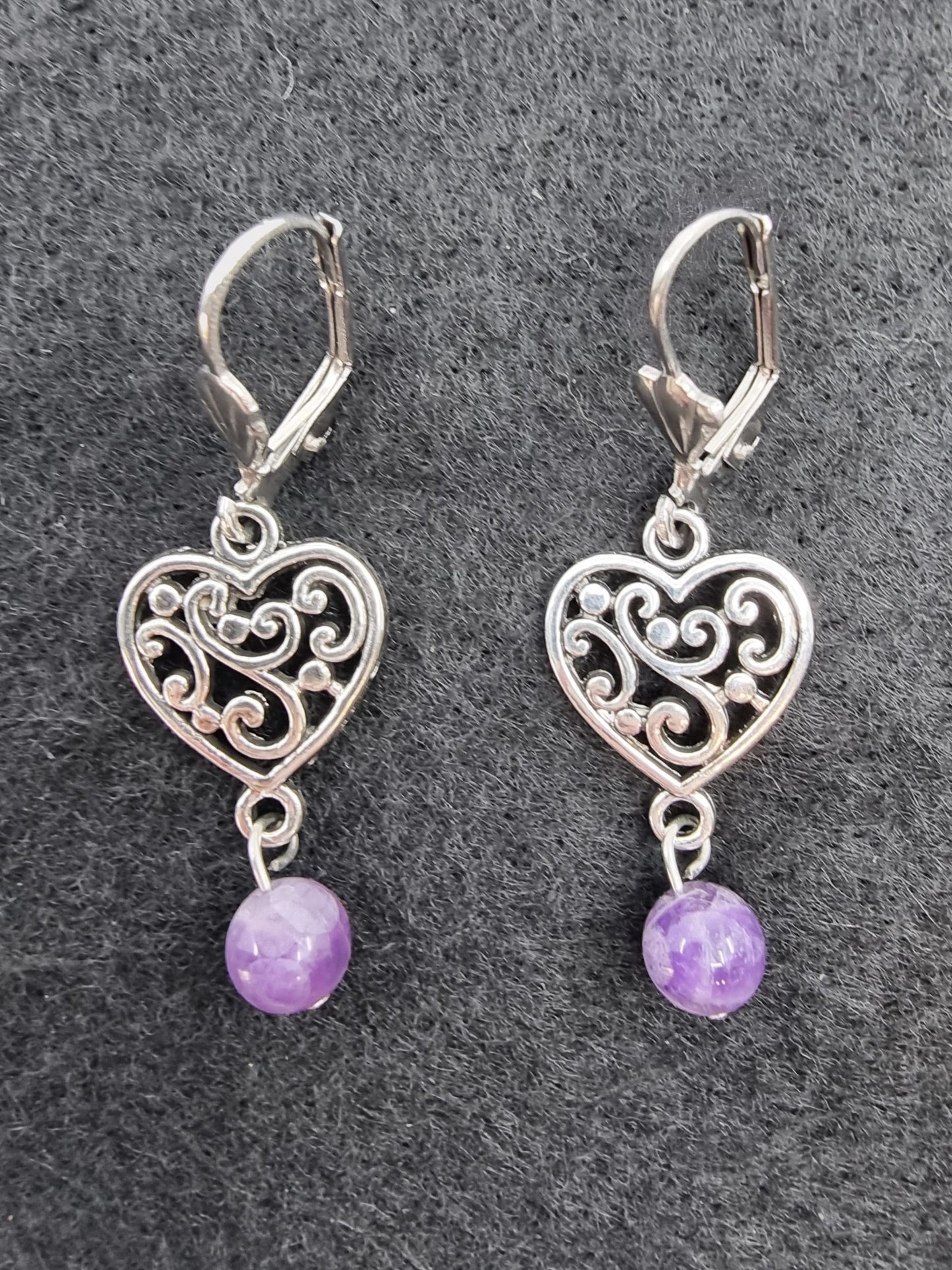 Boucles d'oreilles coeur - Améthyste
