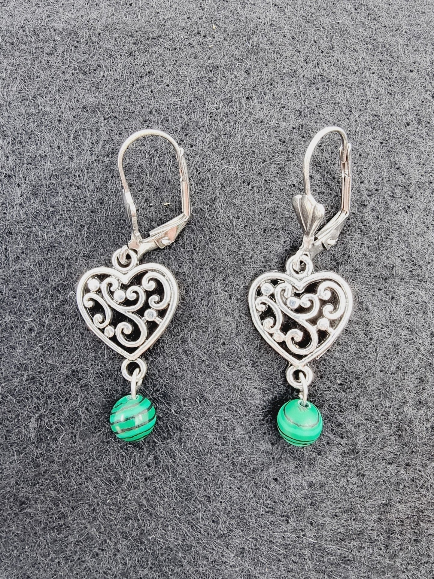 Boucles d'oreilles coeur - Malachite