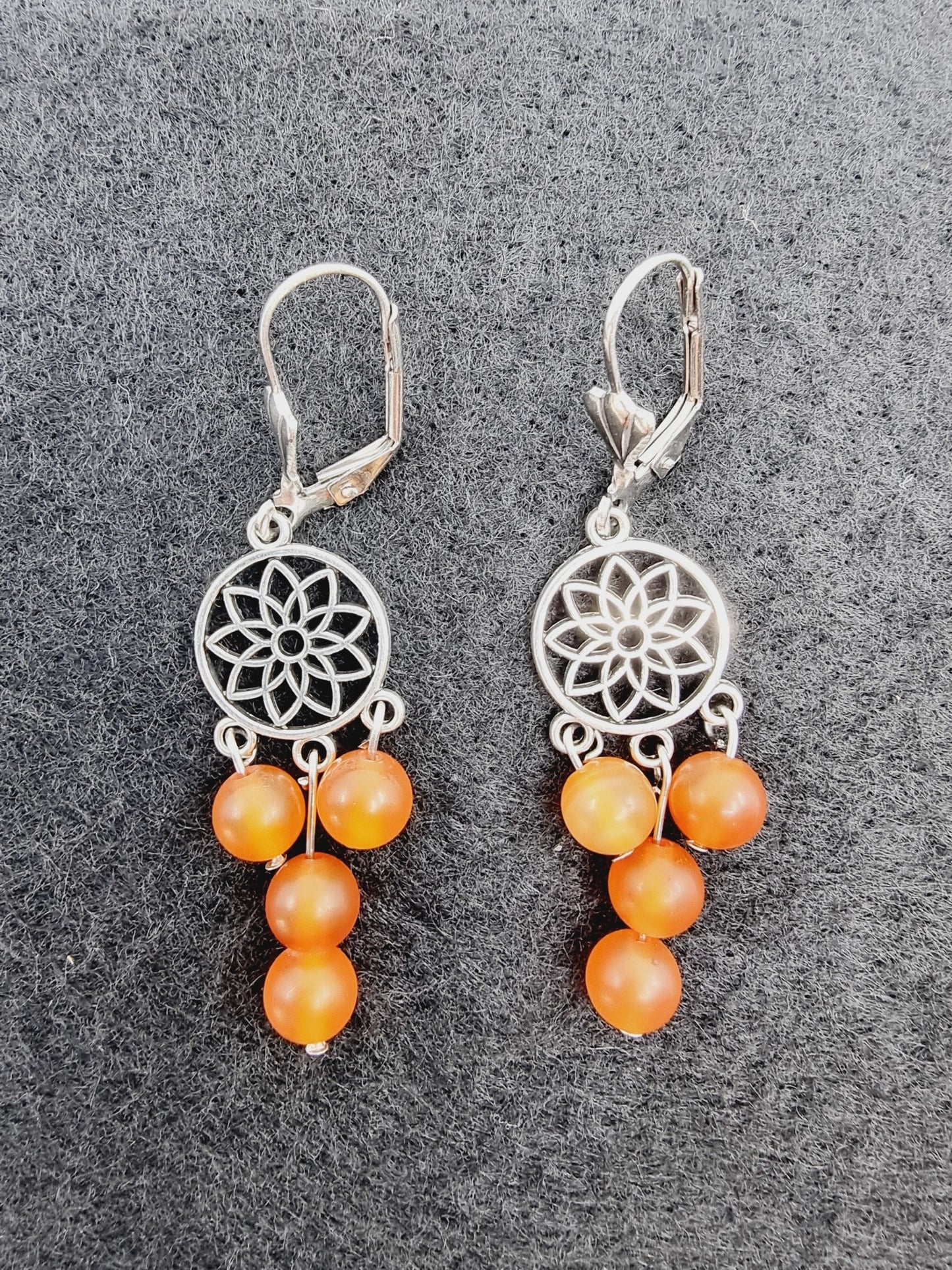 Boucles d'oreilles fleur de vie - Agate orange