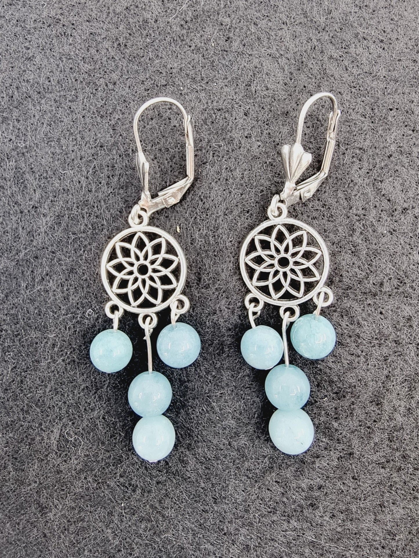 Boucles d'oreilles fleur de vie - Aigue-Marine