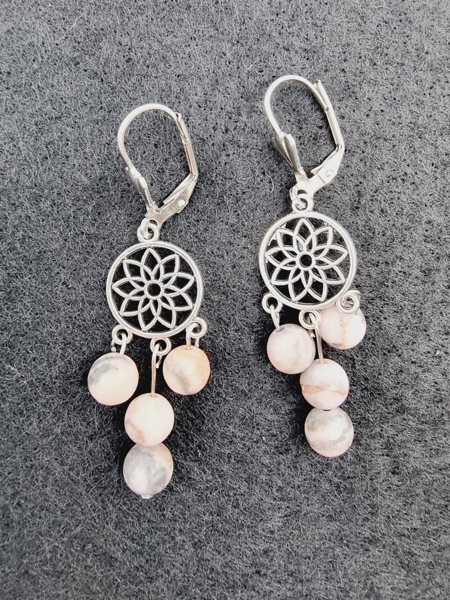 Boucles d'oreilles fleur de vie - Jaspe zèbre rose