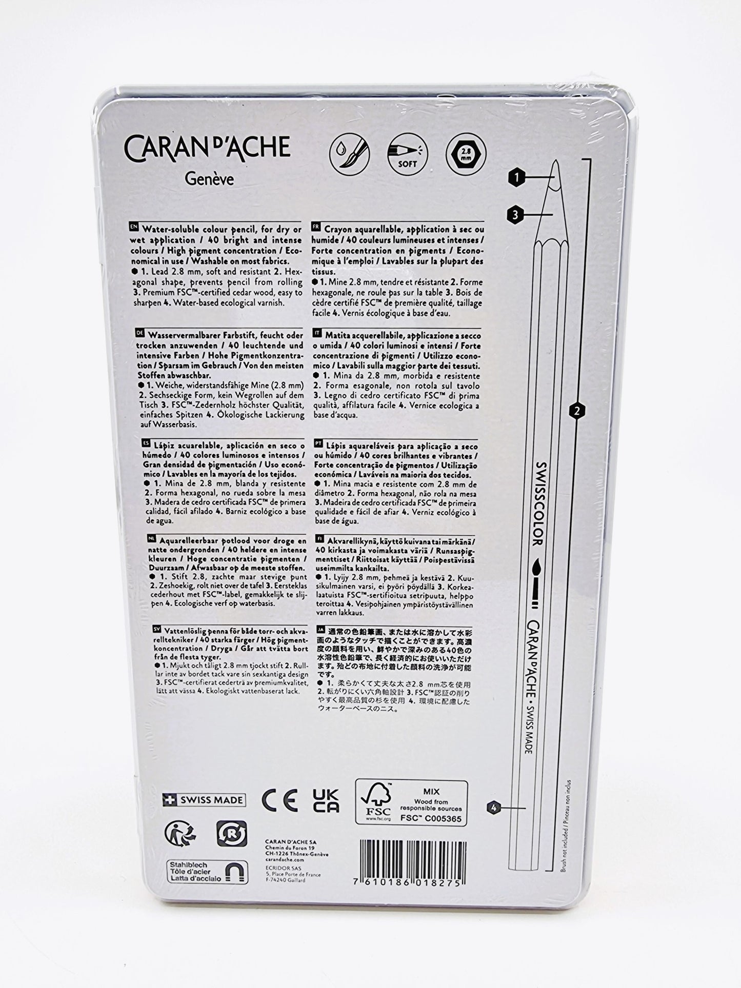 Crayons de couleur aquarellables Caran d'Ache (12 couleurs)