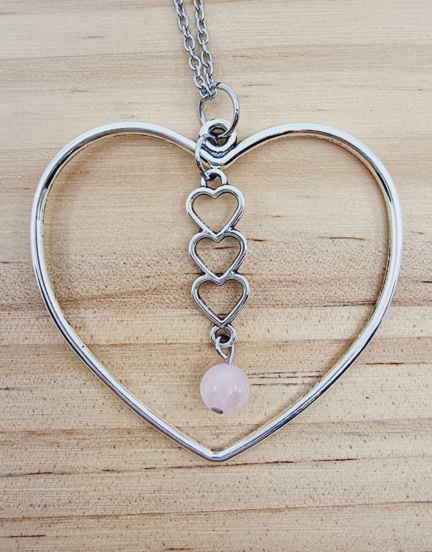 Collier coeur - Quartz rose