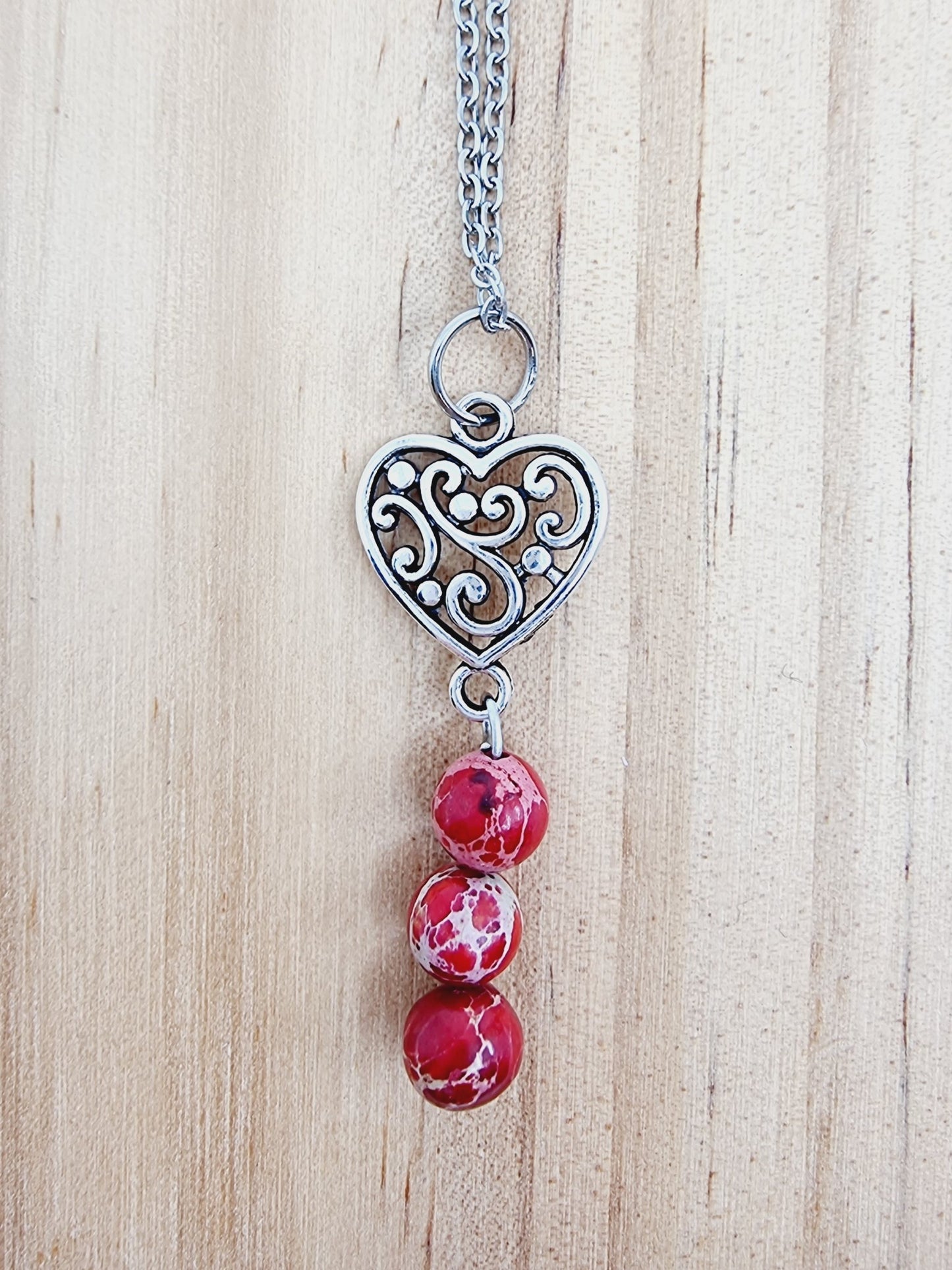 Collier coeur à fioriture - Jaspe impérial