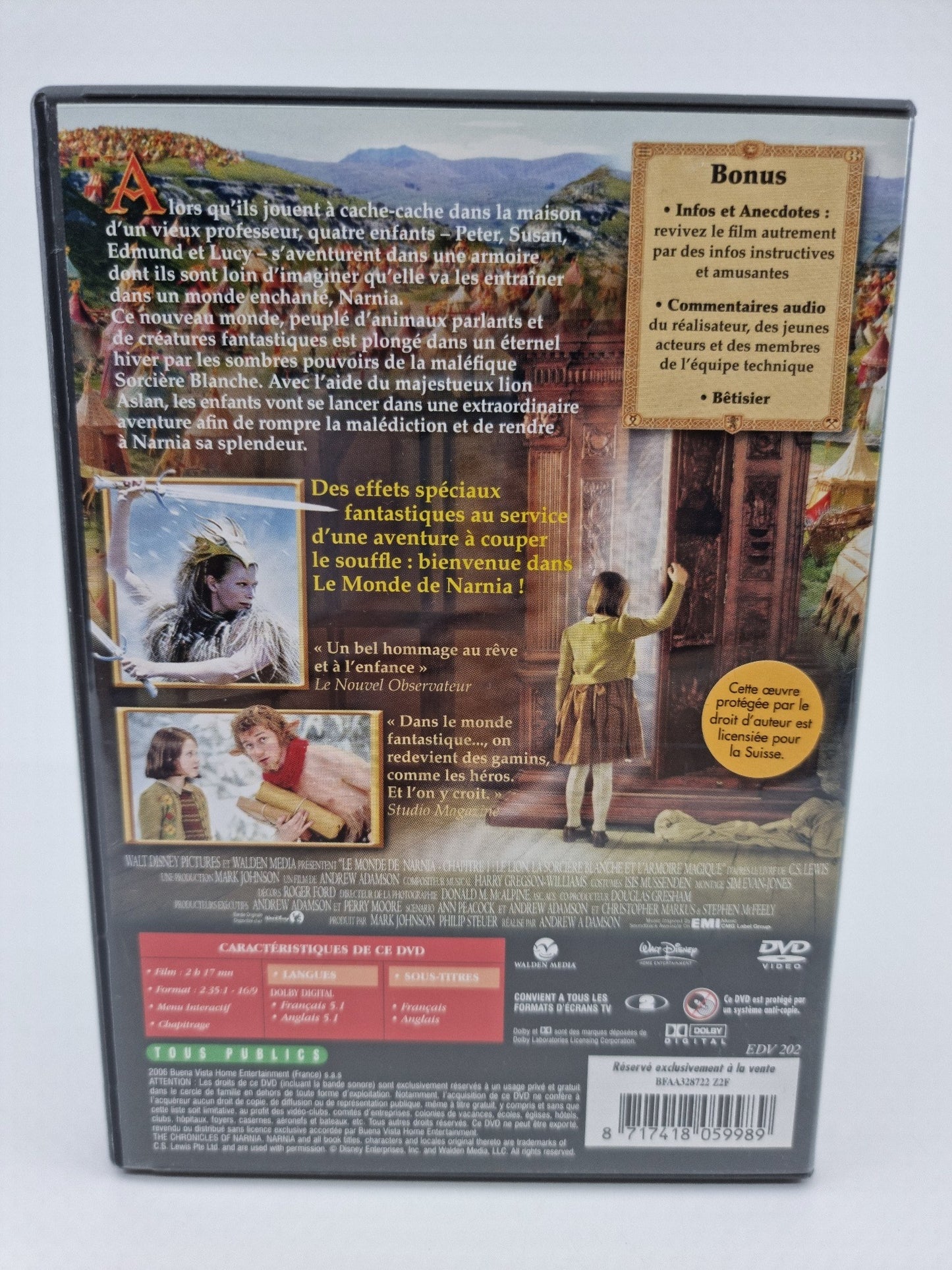 DVD - Le monde de Narnia, le lion, la sorcière blanche et l'armoire magique