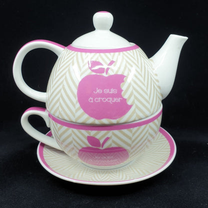 Théière avec soucoupe & tasse - Je suis à croquer