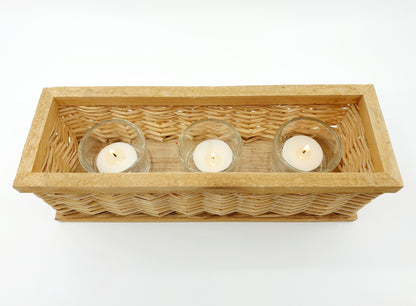Bougeoir - Corbeille en osier avec 3 photophores en verre