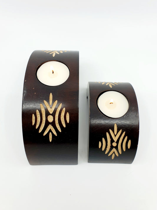 Bougeoir demi-cercle en bois (2 pièces)