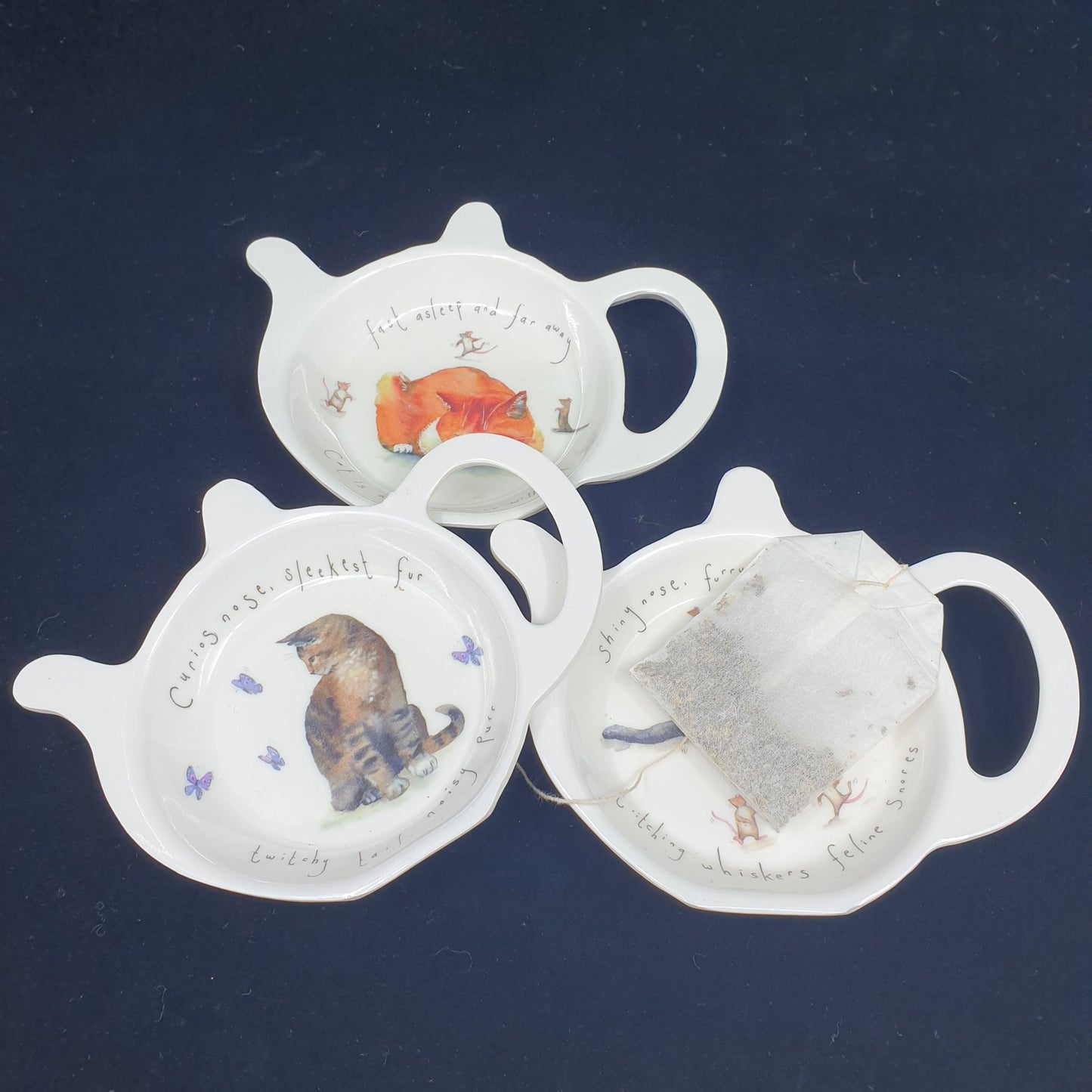 Soucoupe pour sachet de thé - chat (3 pièces)