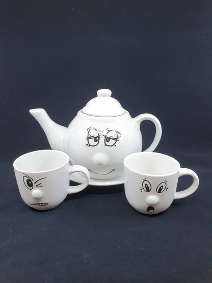 Théière avec soucoupe & tasses - Smiley (6 tasses)