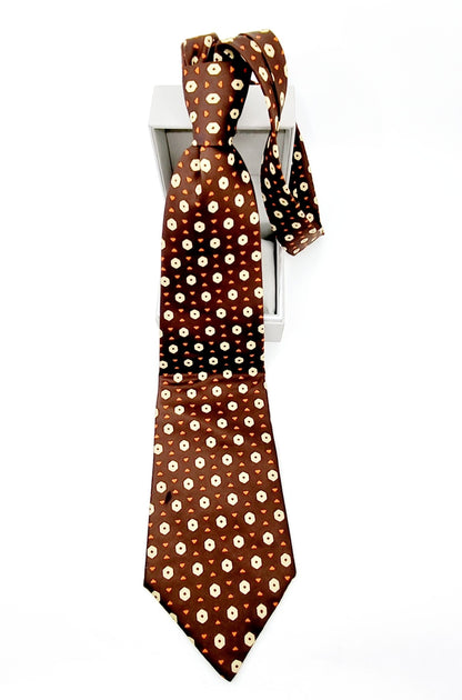 Cravate large brune à motifs