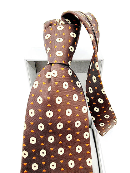 Cravate large brune à motifs