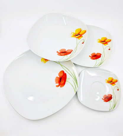 Service tasses à café et assiettes - Coquelicots (30 pièces)