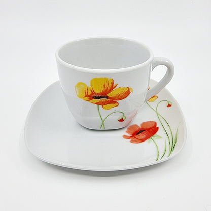 Service tasses à café et assiettes - Coquelicots (30 pièces)