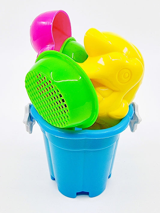 Petit seau de plage avec accessoires (7 pièces) - Bleu