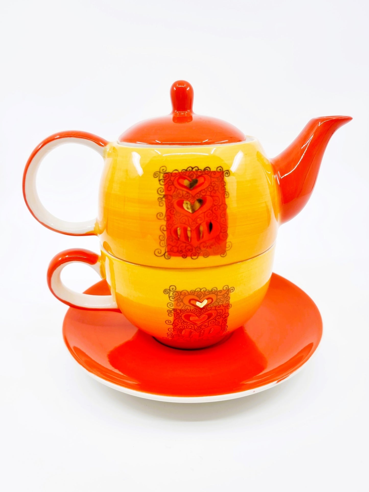Théière avec soucoupe & tasse - Cœurs