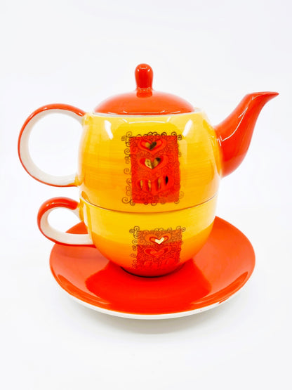 Théière avec soucoupe & tasse - Cœurs