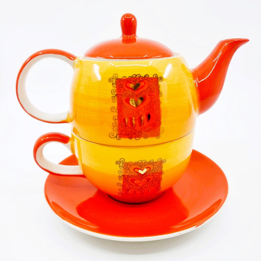 Théière avec soucoupe & tasse - Cœurs