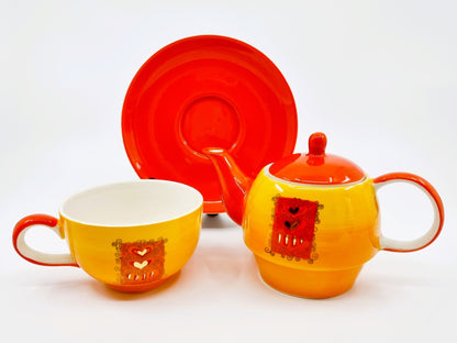 Théière avec soucoupe & tasse - Cœurs