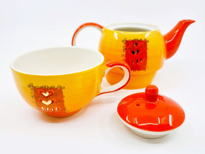 Théière avec soucoupe & tasse - Cœurs