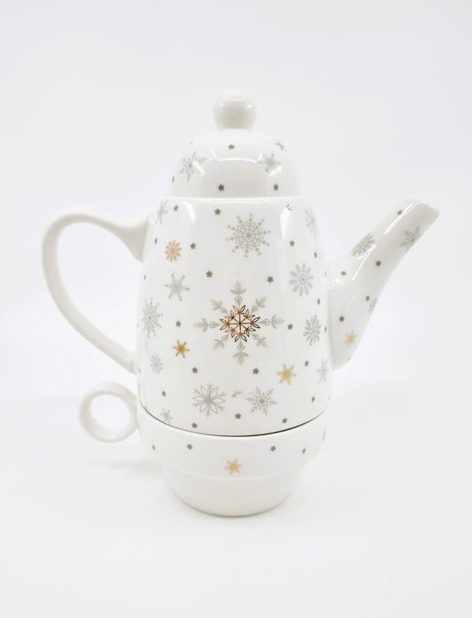 Théière & tasse - Flocons de neige