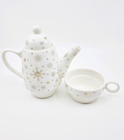 Théière & tasse - Flocons de neige