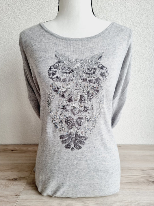 Pull gris clair motif hibou (SIZE : XXL)