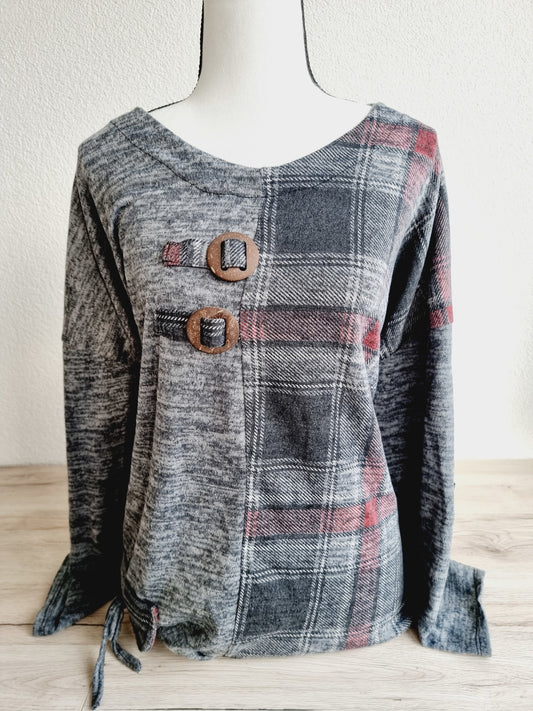 Robe grise avec carreaux et boutons apparents (SIZE : XL)