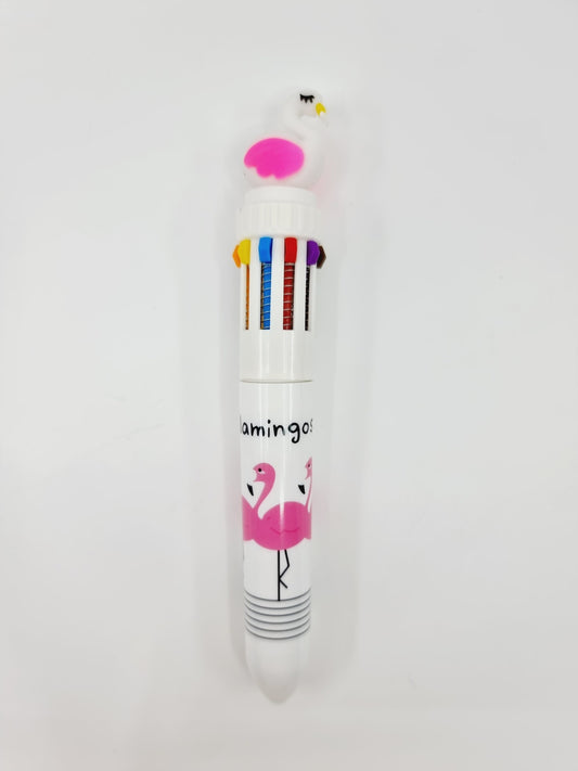 Stylo à bille 10 couleurs - flamant