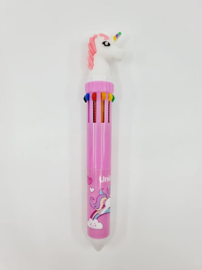 Stylo à bille 10 couleurs - rose/licorne