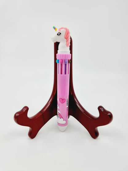 Stylo à bille 10 couleurs - rose/licorne