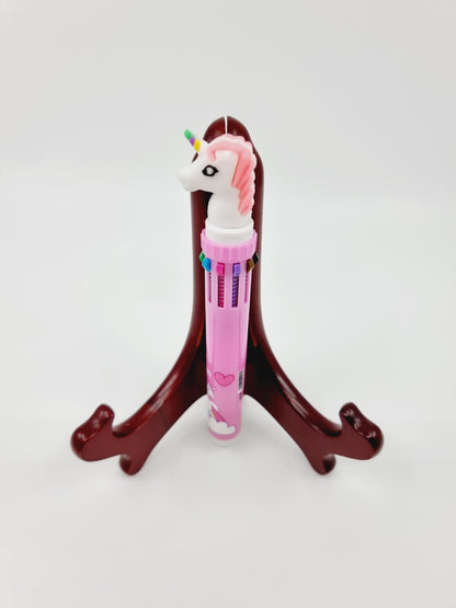 Stylo à bille 10 couleurs - rose/licorne