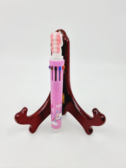 Stylo à bille 10 couleurs - rose/licorne