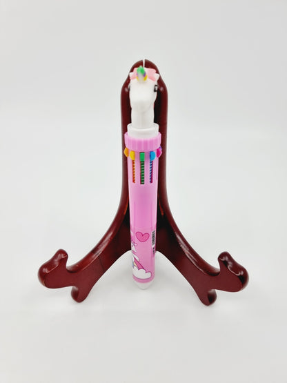 Stylo à bille 10 couleurs - rose/licorne