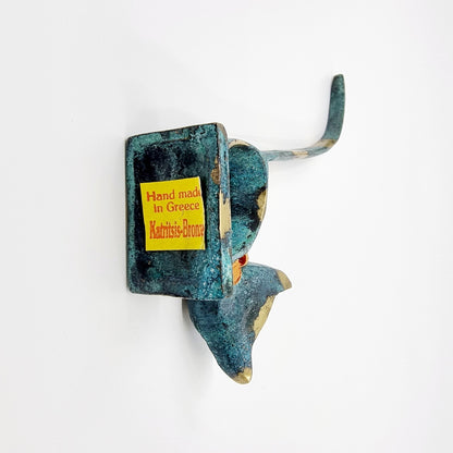 Porte-bagues chat avec noeud en bronze bleu (Modèle n°40)