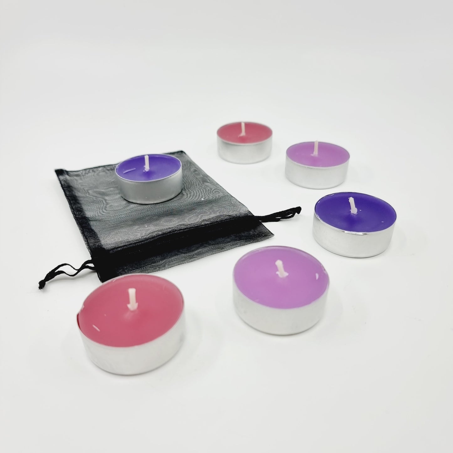 Lot de 6 bougies à réchaud parfumées & colorées dans une pochette