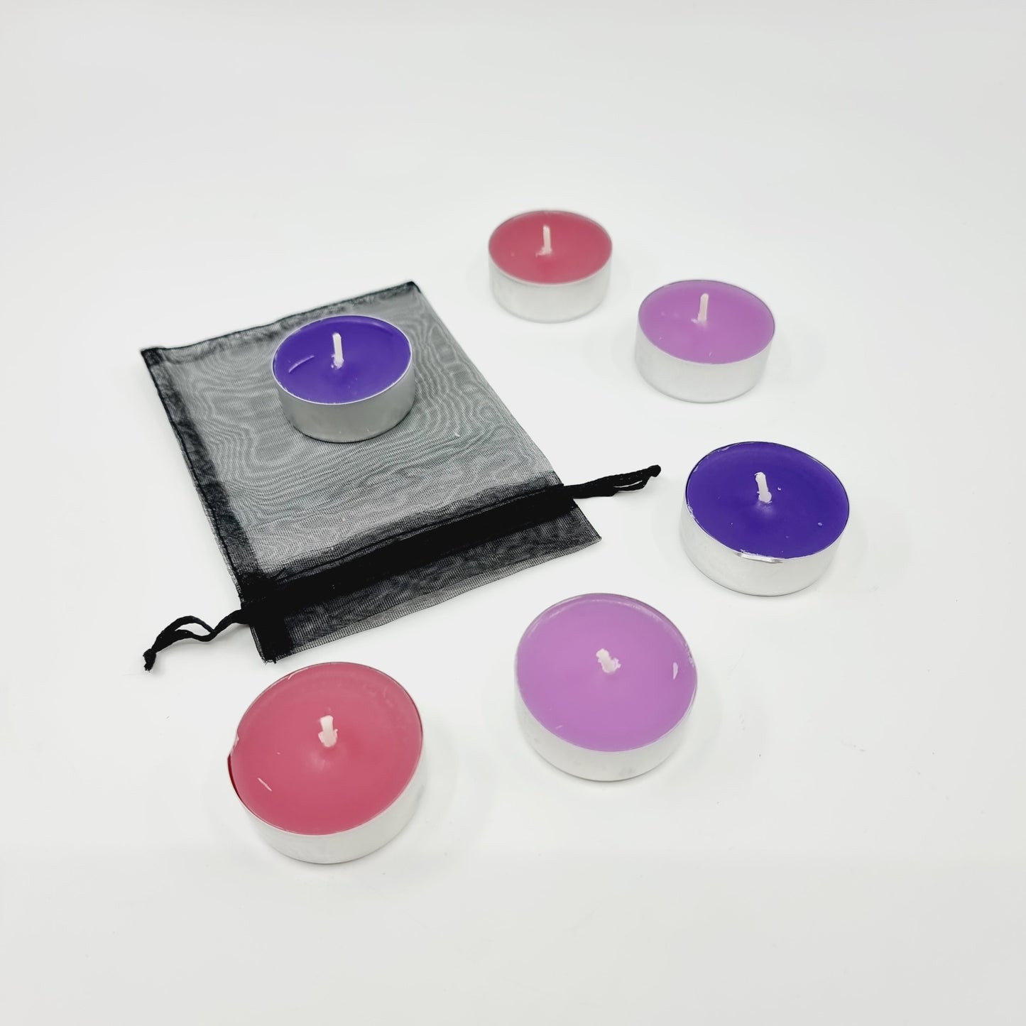 Lot de 6 bougies à réchaud parfumées & colorées dans une pochette