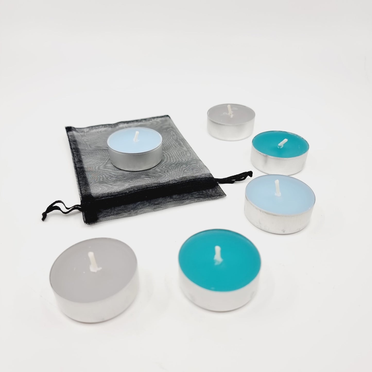 Lot de 6 bougies à réchaud parfumées & colorées dans une pochette