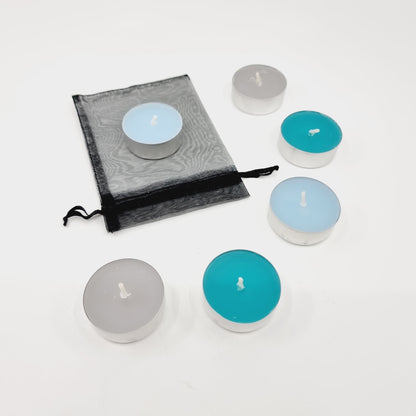 Lot de 6 bougies à réchaud parfumées & colorées dans une pochette