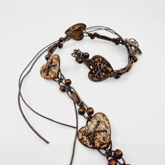 Ceinture ficelle avec coeur en noix de coco et perles (SIZE : 80 cm)