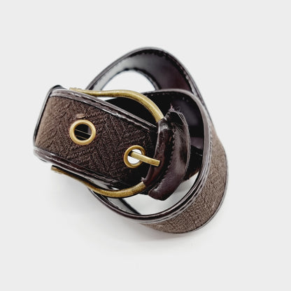 Ceinture marron en tissu et simili cuir (SIZE : 85 cm)