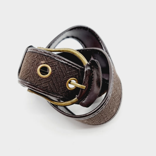 Ceinture marron en tissu et simili cuir (SIZE : 85 cm)