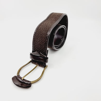 Ceinture marron en tissu et simili cuir (SIZE : 85 cm)