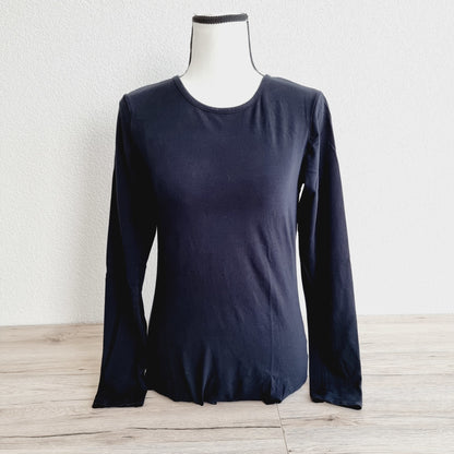 T-shirt noir col rond et manches longues (SIZE : XS)